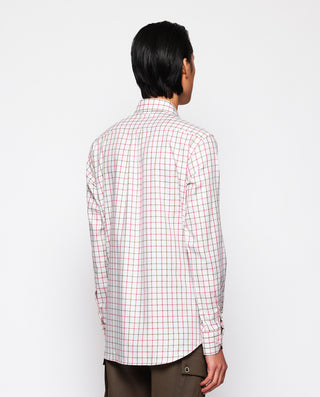 White casual shirt with red & green plaid