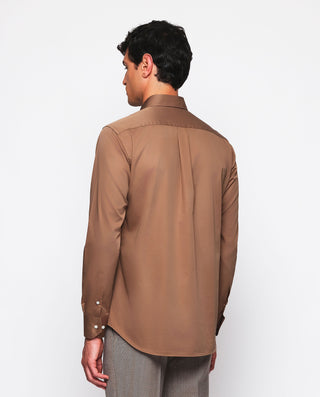 Camisa casual marrón de algodón prelavada by MIRTO | 07541_0052_3