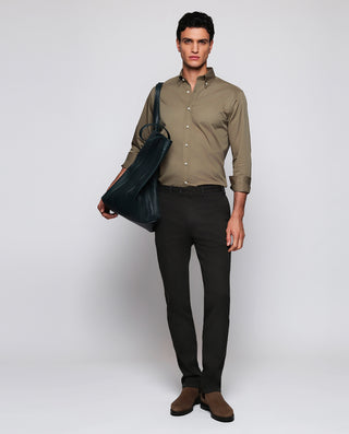 Camisa casual verde de algodón prelavada