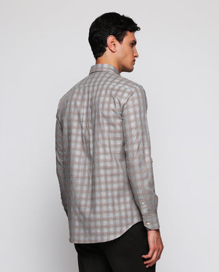 Camisa casual cuadros tonos tierra algodón melange
