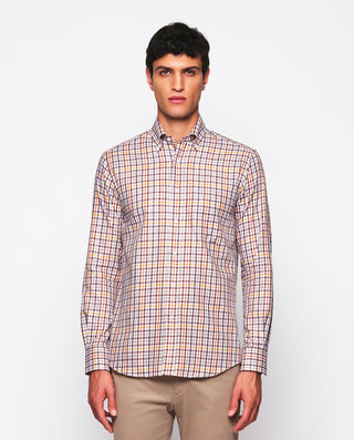 Camisa casual cuadros marrones algodón con es by M | 07574_0050_2