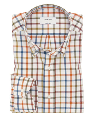 Camisa casual beige cuadros multicolor estructura espiga