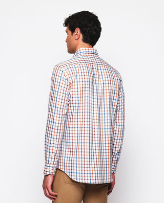 Camisa casual beige cuadros multicolor estructura espiga