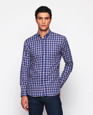 Camisa casual azul cuadros algodón estructura by M | 07583_0050_2