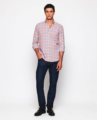 Camisa casual beige cuadros multicolor de fra by M | 07585_0050_4