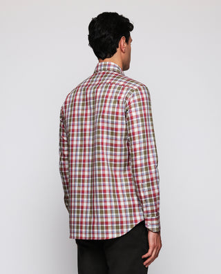 Camisa casual cuadros verdes y rojos de algodón