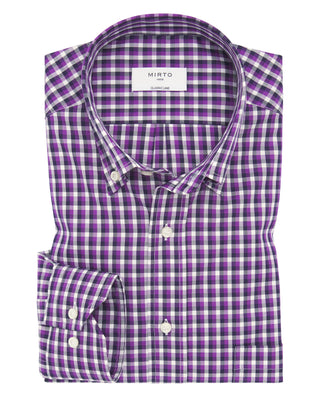 Camisa casual cuadros púrpura de algodón