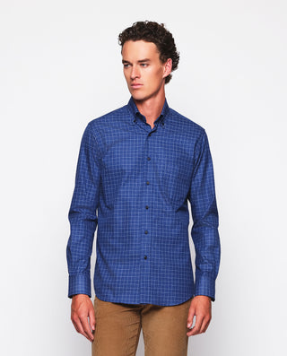 Camisa casual azul marino microcuadro blanco by MI | 07601_0056_2