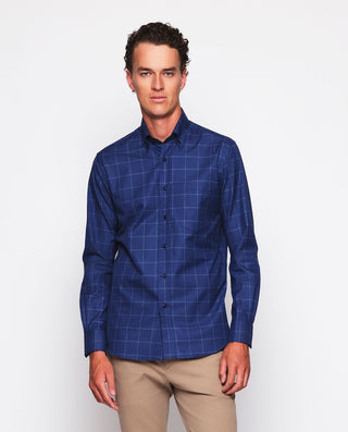 Camisa casual azul marino cuadros blancos de by MI | 07601_0057_2
