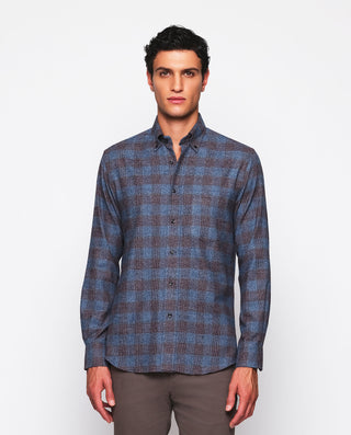 Camisa casual cuadros azules de algodón cuell by M | 07609_0050_2