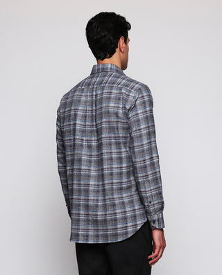 Camisa casual cuadros grises de algodón cuello con botones