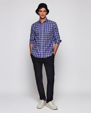 Camisa casual cuadros de algodón estructura espiga