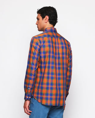 Camisa casual cuadros azul y naranja estructu by M | 07621_0050_3