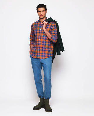 Camisa casual cuadros azul y naranja estructu by M | 07621_0050_4