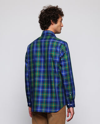Camisa casual cuadros verdes y azules estructura espiga