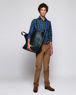 Camisa casual cuadros verdes y azules estructura espiga