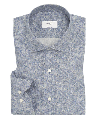 Camisa casual estampado paisley azul y beige de algodón