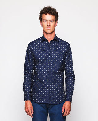 Camisa casual azul marino estampado floral de by M | 07677_0050_2