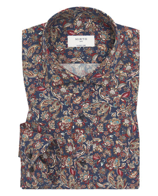 Camisa casual azul marino estampado floral marrón