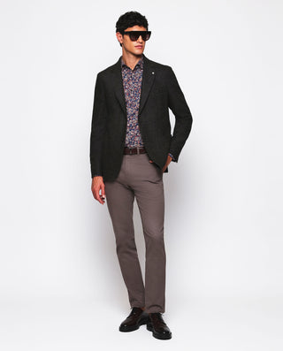 Camisa casual azul marino estampado floral marrón