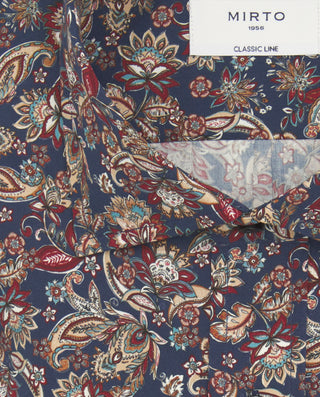 Camisa casual azul marino estampado floral marrón