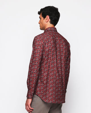 Camisa casual roja estampado floral de franela