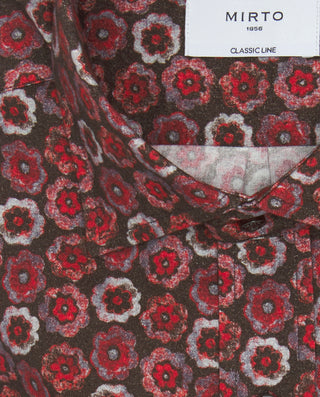 Camisa casual roja estampado floral de franela