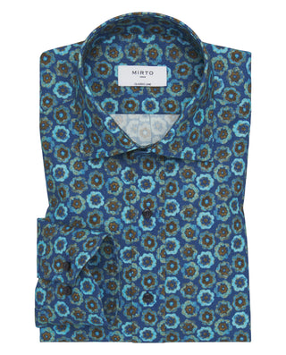 Camisa casual azul estampado floral de franela