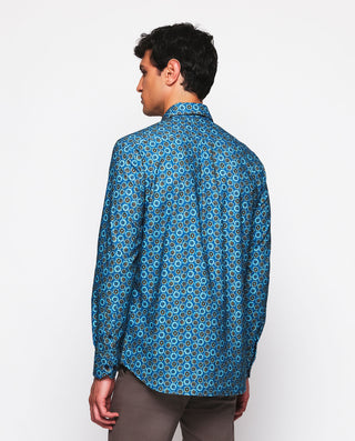 Camisa casual azul estampado floral de franela