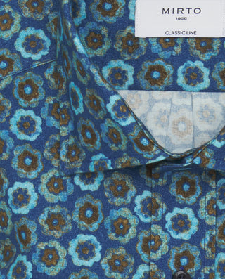 Camisa casual azul estampado floral de franela