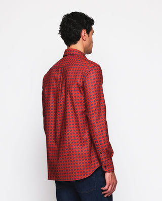 Camisa casual roja estampado floral azul y verde de franela