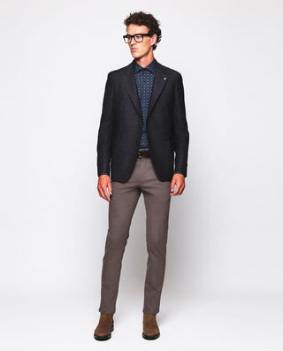 Camisa casual azul estampado floral ocre de franela