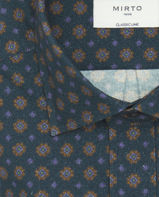 Camisa casual azul estampado floral ocre de franela