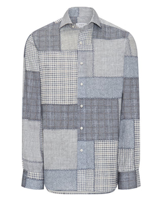 Camisa casual patchwork azul y gris de franela