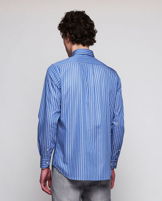 Camisa casual azul rayas blancas de algodón