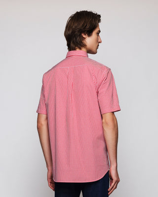 Red Gingham plaid short sleeves casual shirt