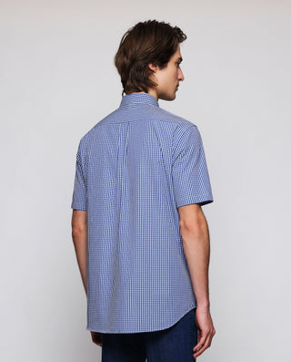 Blue Gingham plaid short sleeves casual shirt