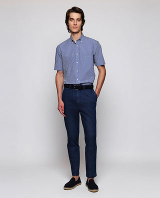 Blue Gingham plaid short sleeves casual shirt