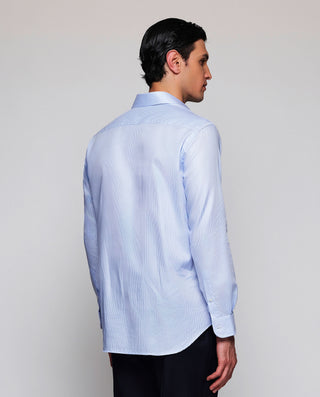 Camisa vestir azul puño mixto algodón estructura