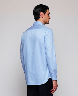 Camisa vestir rayas azules y blancas puño mix by M | 07826_0050_3