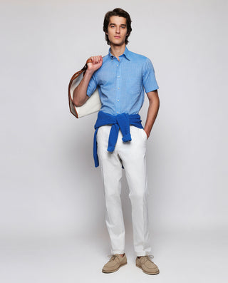 Blue casual shirt short sleeves geometrical detail