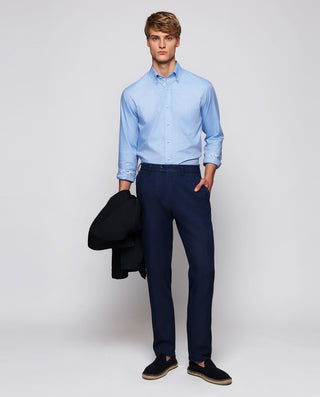 Camisa casual azul de algodón estructura by MIRTO | 07835_0054_4