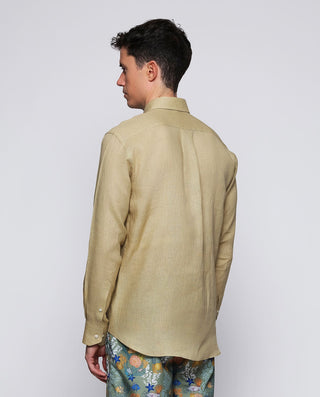 Camisa casual cáqui lino prelavado by MIRTO | 07841_0052_3