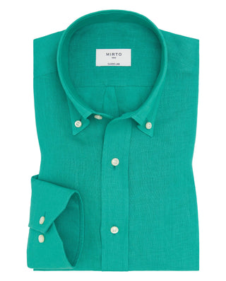 Camisa casual verde lino prelavado by MIRTO | 07841_0054_1