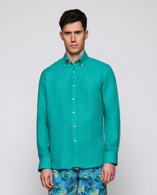 Camisa casual verde lino prelavado by MIRTO | 07841_0054_2