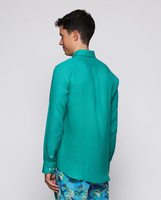 Camisa casual verde lino prelavado by MIRTO | 07841_0054_3