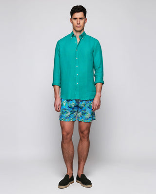 Camisa casual verde lino prelavado by MIRTO | 07841_0054_4