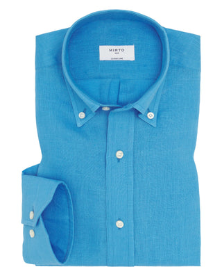 Camisa casual turquesa lino prelavado by MIRTO | 07841_0055_1