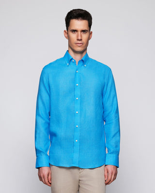 Camisa casual turquesa lino prelavado by MIRTO | 07841_0055_2