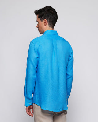 Camisa casual turquesa lino prelavado by MIRTO | 07841_0055_3
